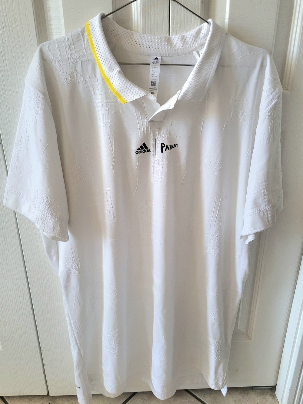 adidas White Polo Shirt with Yellow Collar Trim